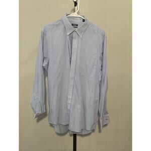Izod Blue Button Front Shirt Long Sleeves Mens Large Cotton 34/35 Top Pockets